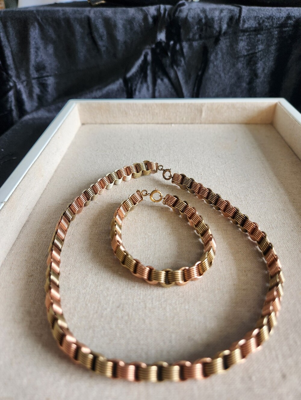 Vintage Chunky Gold Filled Link Necklace and Bracelet Rose Gold, Bronze 1/20 12K - Picture 5 of 16